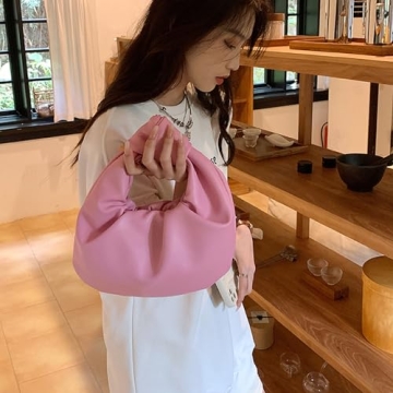 Women's Wrinkled Leather Cloud Shape Knotted Handbag Fashion Y2K Dumpling Underarm Hobo Clutch Purse for Party Shopping (Black)