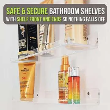 Contemporary 15" Acrylic Bathroom Shelves Set - Easy Install