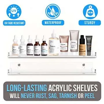 Contemporary 15" Acrylic Bathroom Shelves Set - Easy Install