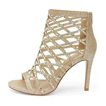 DREAM PAIRS Women's Gold Rhinestone Ankle Strap Open Toe Stiletto Heel Sandals Cutout Dress Pump Sho...