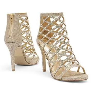 DREAM PAIRS Women's Gold Rhinestone Ankle Strap Open Toe Stiletto Heel Sandals Cutout Dress Pump Shoes Size 10 B(M) US Paven