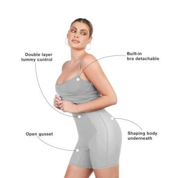 Popilush Shapewear Dress Womens Summer Long Dresses Built-in Bra Slip Bodycon Maxi Dress with Adjustable Straps Grey