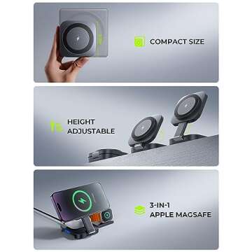 LISEN 3 in 1 Charging Station for Apple Magsafe Charger Travel Accessories, Wireless Charger 3 in 1 ...