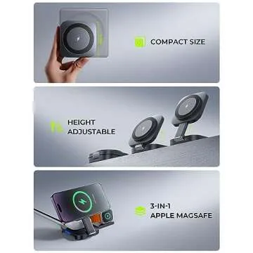 LISEN 3 in 1 Charging Station for Apple Magsafe Charger Travel Accessories, Wireless Charger 3 in 1 ...
