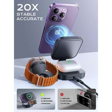 LISEN 3 in 1 Charging Station for Apple Magsafe Charger Travel Accessories, Wireless Charger 3 in 1 for iPhone 16 15 Pro Max Magsafe Accessories Charger for Airpods iWatch iPhone 12-16 Black