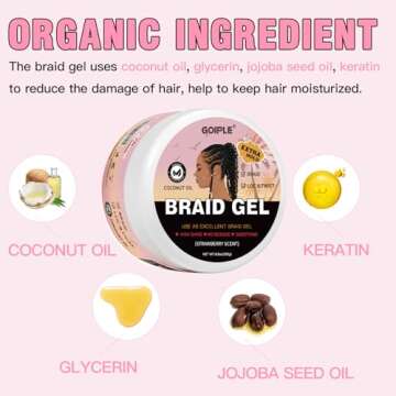 Braid Gel Good for Twist, Locs, Braids, Edge No Flake Extra Hold High Shine Braiding Gel & Edge Cont...