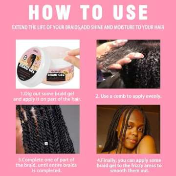 Braid Gel Good for Twist, Locs, Braids, Edge No Flake Extra Hold High Shine Braiding Gel & Edge Control, Loc Gel Long Lasting for Locks, Cornrows Smooths & Tames Frizz 8.8oz (Strawberry Flover)