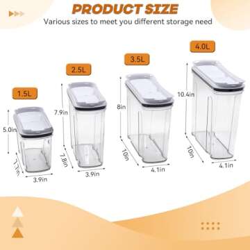 FreshKeeper Cereal Containers Storage Set, Airtight Food Storage Container with Lid 4L/135.2oz,4PCS BPA-FREE Plastic Pantry Organization Canisters for Rice Cereal Flour Sugar Dry Food in Kitchen