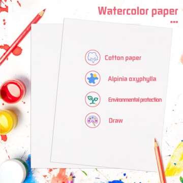 120 Sheets Watercolor Paper 8.5 x 11, 140 lb/300 GSM Cold Press Watercolor Paper Bulk White Water Color Paper for Kids Child Students Adults Artists Drawing