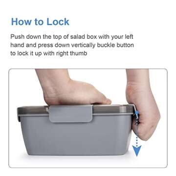 Freshmage Salad Lunch Container To Go, 68-oz Grey-XL, Leak-proof Lid, 4 Compartments, Sauce Container, Safe Material, Easy Carry