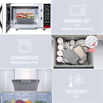 Freshmage Salad Lunch Container To Go, 68-oz Grey-XL, Leak-proof Lid, 4 Compartments, Sauce Container, Safe Material, Easy Carry