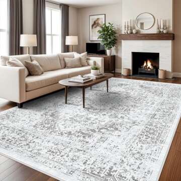 9x12 Washable Distressed Area Rugs - Living Room Bedroom Low Pile Rugs for Vintage: Boho Oriental No...