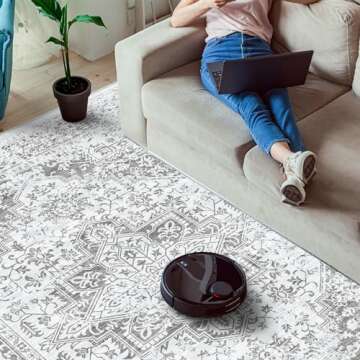 Soft 9x12 Distressed Area Rug - Washable Non Slip Decor