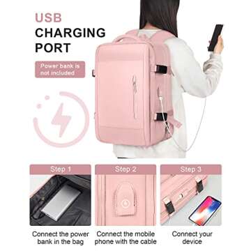 Large Laptop Travel Backpack for Women Carry On Airline Flight Approved Expandable Work Personal Ite...