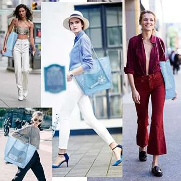 KALIDI BeachNylon Mesh Tote Bag, Casual Tote Bag Hobo Women Foldable MAX 23L Shoulder Bag For Beach ...