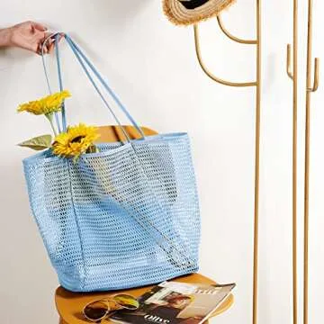 KALIDI BeachNylon Mesh Tote Bag, Casual Tote Bag Hobo Women Foldable MAX 23L Shoulder Bag For Beach Picnic Vacation