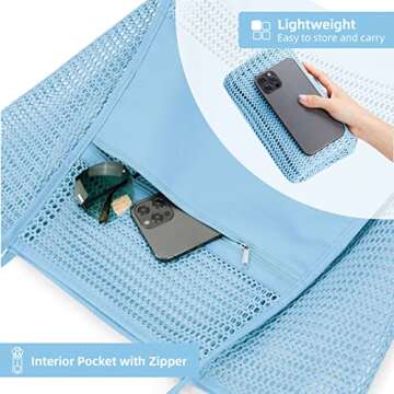 KALIDI BeachNylon Mesh Tote Bag, Casual Tote Bag Hobo Women Foldable MAX 23L Shoulder Bag For Beach Picnic Vacation