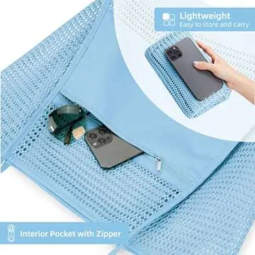 KALIDI BeachNylon Mesh Tote Bag, Casual Tote Bag Hobo Women Foldable MAX 23L Shoulder Bag For Beach Picnic Vacation