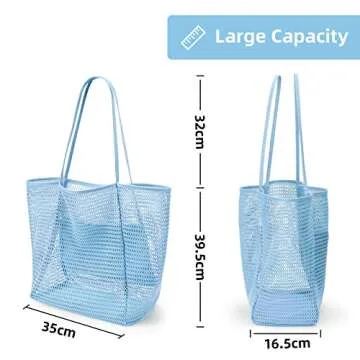 KALIDI BeachNylon Mesh Tote Bag, Casual Tote Bag Hobo Women Foldable MAX 23L Shoulder Bag For Beach Picnic Vacation