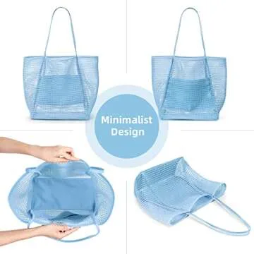 KALIDI BeachNylon Mesh Tote Bag, Casual Tote Bag Hobo Women Foldable MAX 23L Shoulder Bag For Beach Picnic Vacation