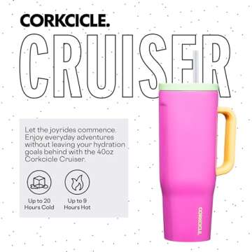 Corkcicle Cruiser Insulated Tumbler with Handle and Straw, Sunglass Tan, 40 oz – Reusable Water Bottle Keeps Beverages Cold for 20 Hours, Hot for 9 Hours – Cupholder Friendly