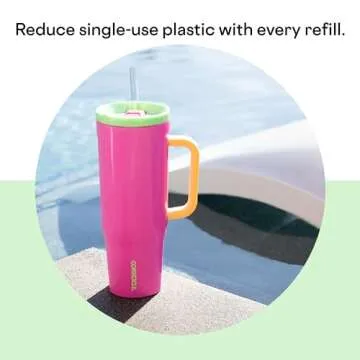 Corkcicle Cruiser Insulated Tumbler with Handle and Straw, Sunglass Tan, 40 oz – Reusable Water Bottle Keeps Beverages Cold for 20 Hours, Hot for 9 Hours – Cupholder Friendly