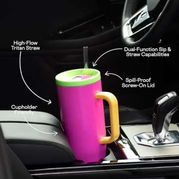 Corkcicle Cruiser Insulated Tumbler with Handle and Straw, Sunglass Tan, 40 oz – Reusable Water Bottle Keeps Beverages Cold for 20 Hours, Hot for 9 Hours – Cupholder Friendly