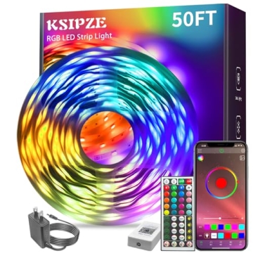KSIPZE 50ft RGB LED Strip Lights - Music Sync & Smart Control