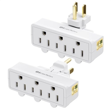 [UL Listed] Cable Matters 2-Pack 3 Outlet Grounded 180 Degree Swivel Wall Tap in White, (Swivel Outl...