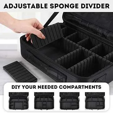 Inbagi Makeup Travel Case with Mirror LED Light 3 Adjustable Brightness 13.6 x 9.3 x 4.7 in Cosmetic Bag Portable Storage Adjustable Partition Waterproof with Adjustable Shoulder Strap Gift for Women