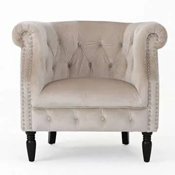 Christopher Knight Home Akira Arm Chair Velvet Club Chair, Champagne 29.6D x 33W x 30.25H in