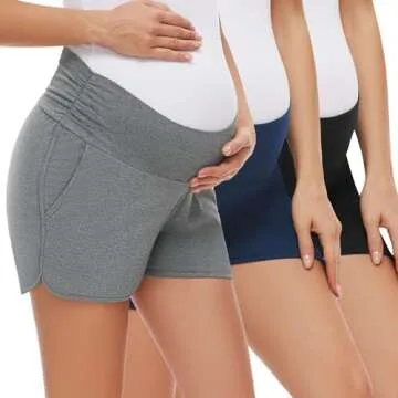 PACBREEZE Women's Maternity Shorts Lounge Pajama Workout Running Casual Summer Pregnancy Shorts (Black/Dark Heather Grey/Navy, Large)