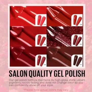 MEFA Red Gel Nail Polish Set, 6 Colors Valentine's Day Red Gel Polish Kit Popular Burgundy Glitter Nail Polish Soak Off Rose Dark Red Shimmer DIY Home Salon Manicure Gifts for Women Girls 2025