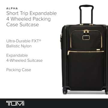 TUMI Short Trip Expandable 4-Wheeled Packing Case - Carry-On Suitcase with Combination Lock & Removable Garment Sleeve - Black/Gold