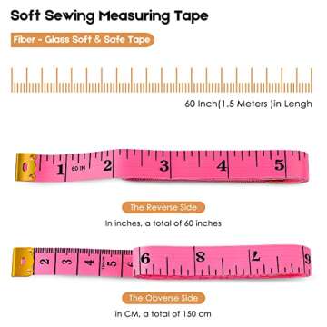 iBayam 2 Pack Tape Measure Measuring Tape for Body Fabric Sewing Tailor Cloth Knitting Vinyl Home Cr...