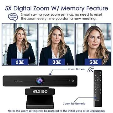 Zoom Certified, NexiGo N950P 4K Zoomable Webcam with Remote Control, Sony_Starvis Sensor, 5X Digital Zoom, Pro Web Camera with Dual Stereo Mics, for Zoom Skype Teams Twitch