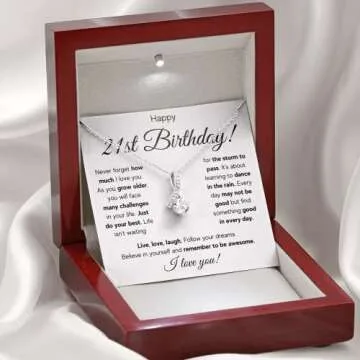 FG Family Gift Mall 21st Birthday Gifts For Her, 21 Year Old Female Birthday Card Necklace Gift Idea...