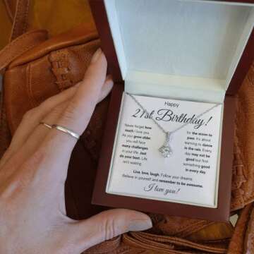 FG Family Gift Mall 21st Birthday Gifts For Her, 21 Year Old Female Birthday Card Necklace Gift Ideas, Happy Bday For Women Turning Finally 21, Stainless Steel, Cubic Zirconia