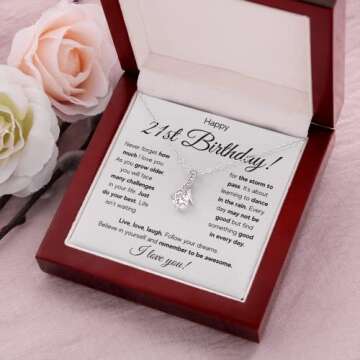 FG Family Gift Mall 21st Birthday Gifts For Her, 21 Year Old Female Birthday Card Necklace Gift Ideas, Happy Bday For Women Turning Finally 21, Stainless Steel, Cubic Zirconia