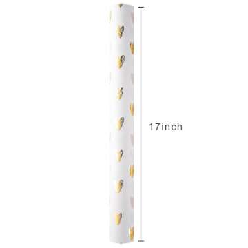 MAYPLUSS Foil Hearts Wrapping Paper Roll - 17 Inch X 33 Feet - Luxury Metallic Golden Heart Design Holiday Gift Wrap Present Paper for Valentine’s Day, Birthdays, Wedding, Anniversaries