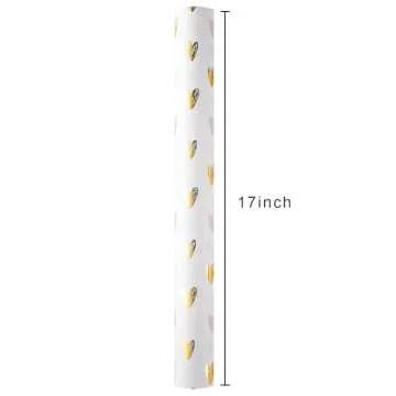 MAYPLUSS Foil Hearts Wrapping Paper Roll - 17 Inch X 33 Feet - Luxury Metallic Golden Heart Design Holiday Gift Wrap Present Paper for Valentine’s Day, Birthdays, Wedding, Anniversaries