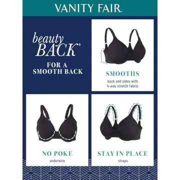 Vanity Fair Womens Full Figure Beauty Back Smoothing Bra, 4-way Stretch Fabric, Lightly Lined Cups Up To H Bra, Underwire - Black, 42B US