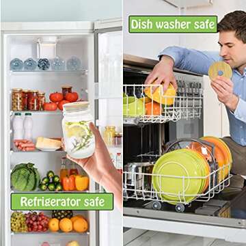 COLOROUND 2 Pack Mason Jar Lids with Straw Hole - Reusable Bamboo Lids with 3 Stainless Steel Straws & 1 Brush for Regular Mouth Mason Jars