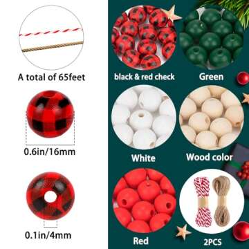 GRACCEE 200pcs Christmas Wooden Beads for DIY Crafts