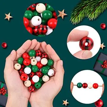 GRACCEE 200pcs Christmas Wooden Beads for DIY Crafts