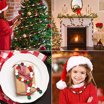 GRACCEE 200pcs Christmas Wooden Beads for DIY Crafts