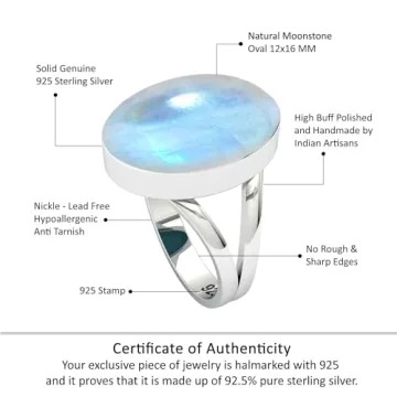 JEWELOPORIUM White Moonstone Silver Ring Size 8