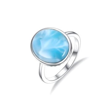 925 Sterling Silver Larimar Ring for Women, 12x15mm Oval Larimar Statement Ring Natural Gemstone Ete...