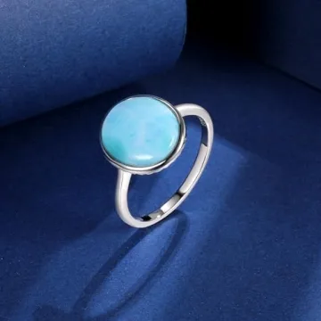925 Sterling Silver Larimar Ring for Women, 12x15mm Oval Larimar Statement Ring Natural Gemstone Eternity Band Ring