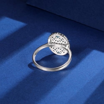 925 Sterling Silver Larimar Ring for Women, 12x15mm Oval Larimar Statement Ring Natural Gemstone Eternity Band Ring